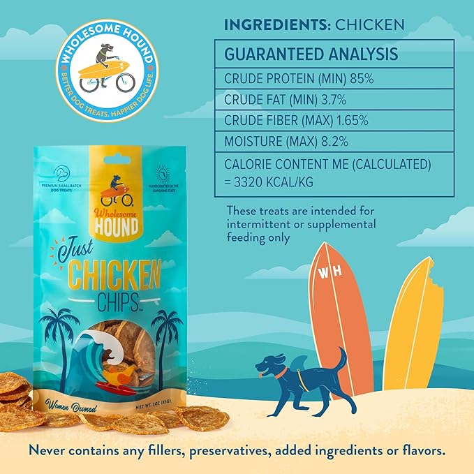 Just Chicken Chips | Single Premium Ingredient & Healthy Treats | All Natural Training Treats for Small, Medium, and Large Dog Breeds | Made in USA - 3oz