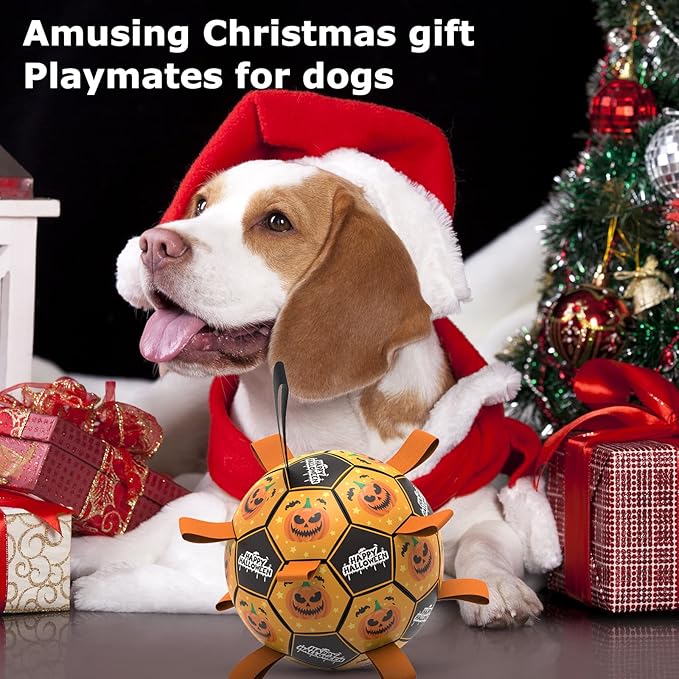 QDAN Halloween Dog Toys, Soccer Balls, Interactive Pet Toys, Puppy Dogs Birthday Gifts, Durable Dog Balls for Small Medium Dogs(6 Inch)