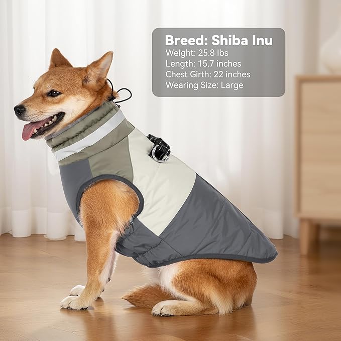 Dog Winter Coat, Reflective Dog Coats for Large Dogs, Waterproof Windproof Pet Clothes Jacket with Harness Built in, Warm Cold Weather Coats, Dogs Snowsuit Vest, Grey XX-Large