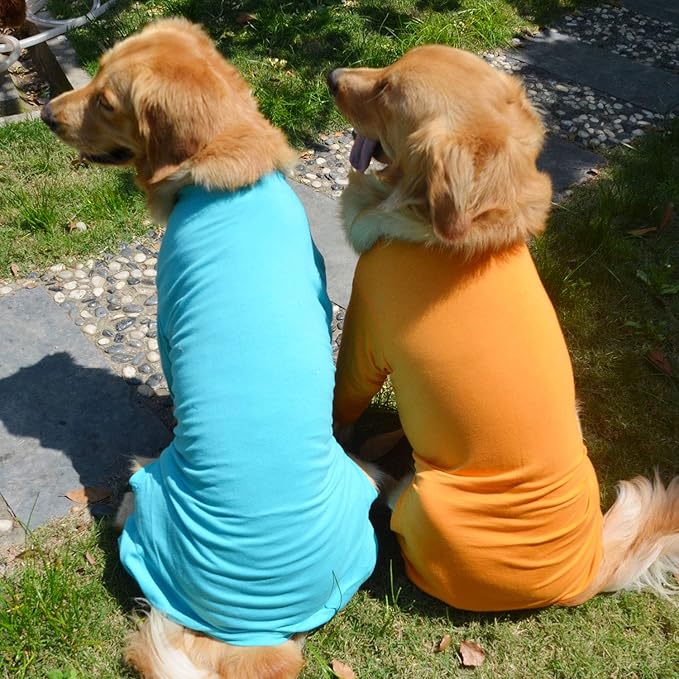 Lovelonglong Four Feet Dog Lightweight Pajamas, Pure Cotton Dog Jumpsuits 4 Legs Dog Onesies T-Shirt Stylish PJS Puppy Costume for Large Medium Small Dogs Turquoise L
