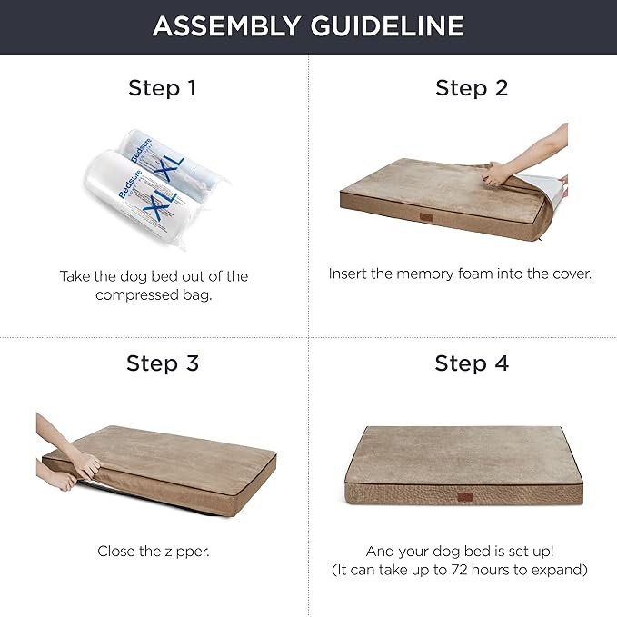 Bedsure Memory Foam Dog Crate Bed for Extra Large Dogs - XL Orthopedic Pet Beds with Removable Washable Cover and Nonskid Bottom - Plush Flannel Fleece Top Pet Mat, Khaki