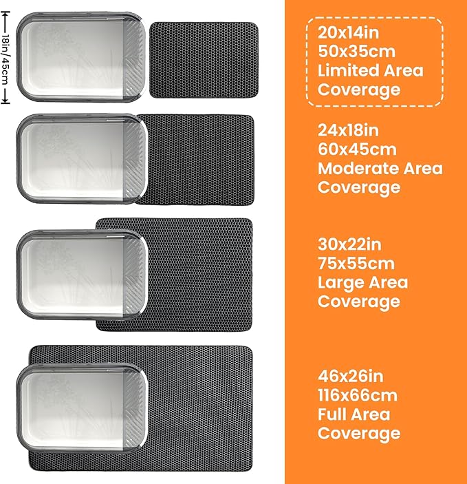 Small Cat Litter Mat, 20x14’’ Double Layer Honeycomb Cat Litter Box Mat, Non Slip Waterproof Urine Proof Litter Trapping Mat for Floor, Kitty Litter Pad, Indoor Pet Supplies, Black