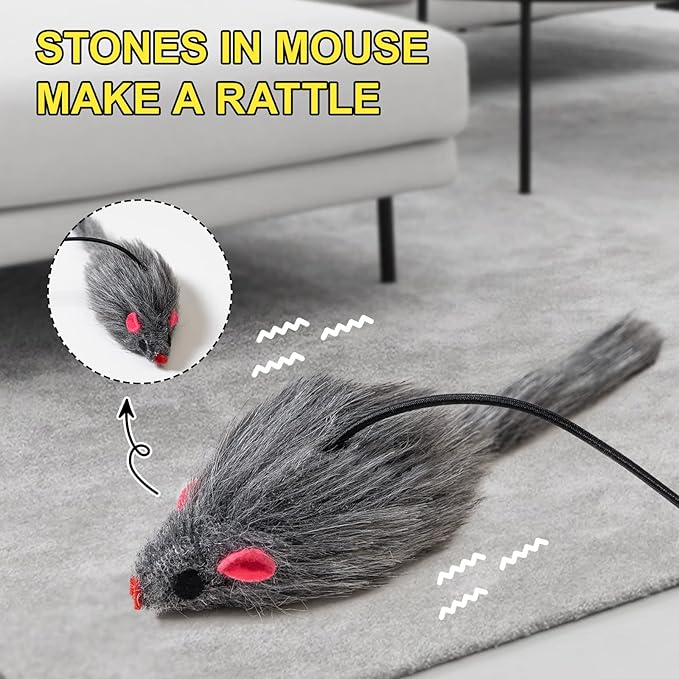 2PCS Cat Toys for Indoor Cats, Interactive Fly Chase Cat Door Toy Mouse Feather Toys for Mental Physical Stimulation, Kitten Toys Retractable Cats String Toys Teaser Play Exercise