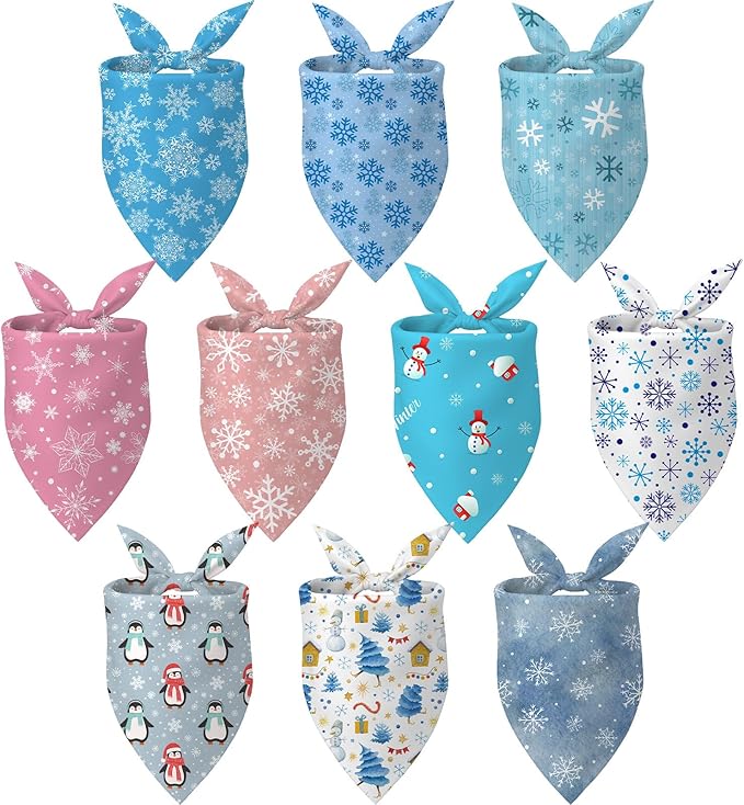 Weewooday 50 Pcs Winter Bandanas Bulk for Dogs Snowflake Cats Bandanas Charm Soft Triangle Bibs Adjustable Scarf for Small Medium Large Pets Winter Costume(25.6 x 17.7 x 17.7 Inch)