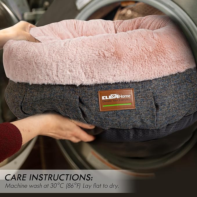 ClevaHome Cozy Cat Bed - Ultra-Soft Plush Pet Bed with Raised Sides and Anti-Slip Base, Comfortable Round Bed for Small Pets up to 11 lbs