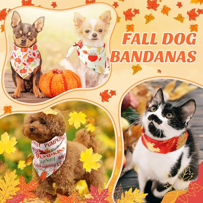 Chunful 60 Pcs Thanksgiving Fall Bandanas for Dogs Autumn Maple Leaf Pumpkin Patterns Soft Bibs Adjustable Triangle Doggie Scarf for Small Medium Large Pet Costume(25.6 x 17.7 x 17.7 Inch)