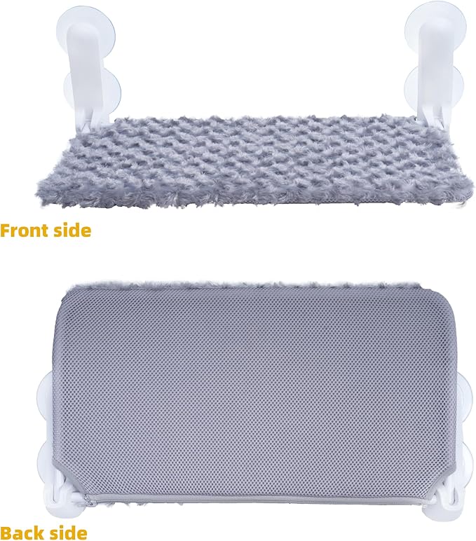 Cat Window Perch, Cordless Foldable Cat Hammock Bed with 4 Suction Cups, Embeded Machine Washable Bed for Indoor Cats, Strong Metal Frame Holds 40lbs (Grey, Two Pieces)