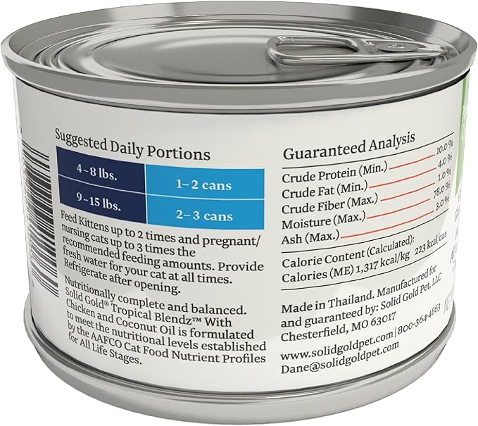 Solid Gold Tropical Blendz Wet Cat Food - Chicken Pate in Coconut Oil - Canned Cat Food, 16 Pack