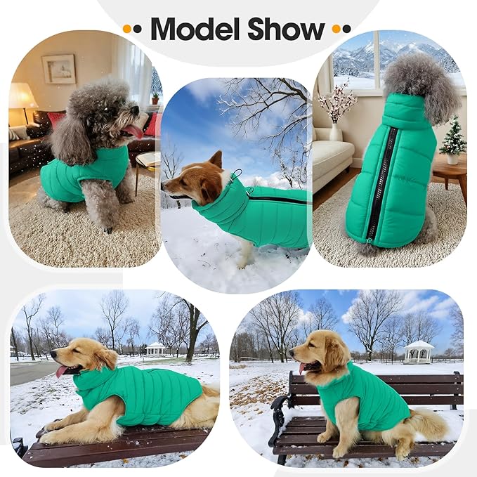 Dog Puffer Vest for Large Dogs, Dog Winter Coats with Back Zipper, Outdoor Warm Dogs Snow Jacket Camping Jacket with Detachable Neck,Doberman, Great Dane, Green 3XL