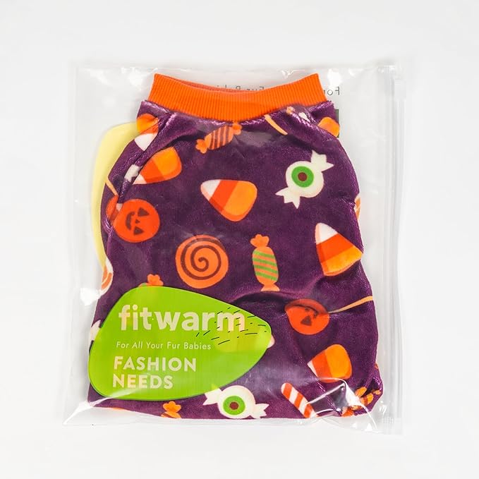 Fitwarm Halloween Candy Dog Pajamas, Funny Costumes for Small Dogs Boy Girl, Pet Outfit, Purple, Orange, XXL