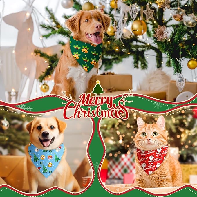 Chunful 120 Pcs Christmas Bandanas for Dogs Xmas Bandanas Bulk with Santa Snowflake Candy Cane Patterns Soft Bibs Adjustable Triangle Doggie Scarf for Small Medium Large Pet 25.6 x 17.7 x 17.7 Inch