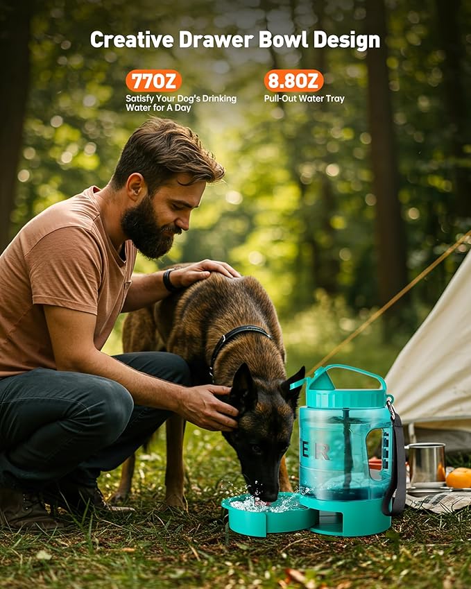 Portable Dog Water Bottle Bowl - 77 oz Travel Water Bowl Dispenser for Dogs Leak Proof, Suitable for Large Pet Drinking, A Must Have for Outdoor, Camping, Walking, Beach Other Scenes (Light Green)