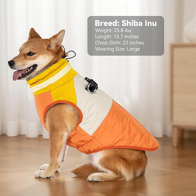 Dog Coats for Small Dogs, Waterproof Warm Dog Winter Jacket with Harness Built in, Reflective Puppy Cold Weather Coats Zip-up Pet Vest with Fleece Lined Dogs Snowsuit, Orange Small