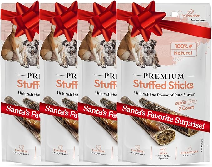 Premium Stuffed Sticks for Dogs – Long-Lasting Beef Dog Chews, Odor-Free, All Natural & Healthy High Protein Reward Treats, Great Tasting Dog Treat Chews (8 Sticks, 4 Pack)