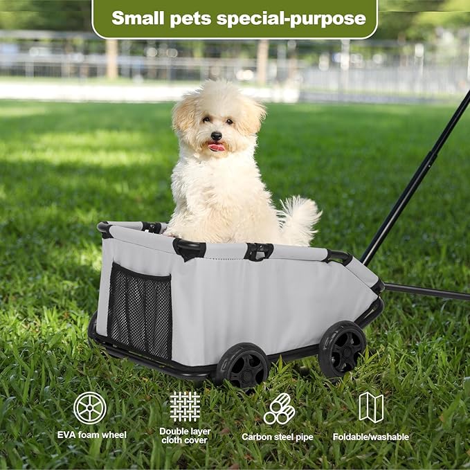 Dog Stroller 4 Wheels Folding Dog Cart Pet Stroller for Travelling Shopping Walking Playing for Small Dogs Cats (Gray)