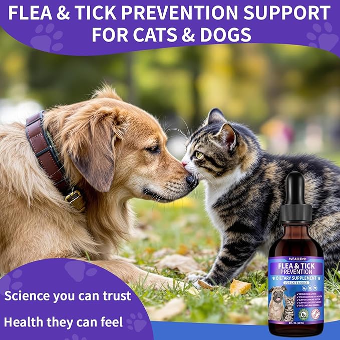 Flea and Tick Support for Dogs and Cats Natural Flea Treatment Drops with Multivitamin for Pets Oral Flea & Tick Prevention for Dogs and Cats Flea Herbal Drops for All Breeds and Ages