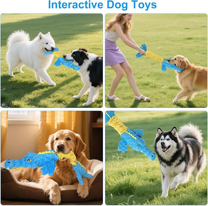 Dog Toys Cute Crocodile Squeaky Plush Pet Toy for Small to Large Breeds Interactive Chew Toy with Whistle & Crinkle Paper Tough Pet Toys for Aggressive Chewers and Puppies & Dog Lovers
