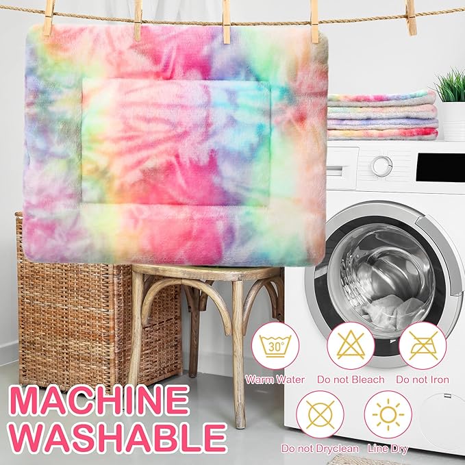 Haull 4 Pcs Waterproof Guinea Pig Bedding Winter Guinea Pig Bed Plush Cage Liners Soft Dog Cat Mat Reversible Winter Cozy Animal Pee Pad Hamster Bed Mat for Bunny (Tie Dyed,18 x 24 Inch)