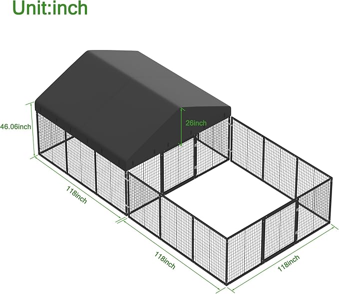 Outdoor Dog Kennel with Dog Fence for Medium/Small Dogs Anti-Rust Coating Cage with Roof All Weather Resistant Dog House with Double Locks