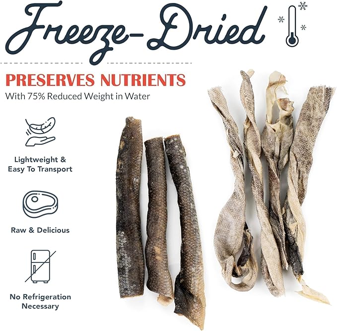 Flourish Pets Freeze Dried Raw Pet Treats for Dogs (Cod Skins & Salmon Skins, 2-Pack)