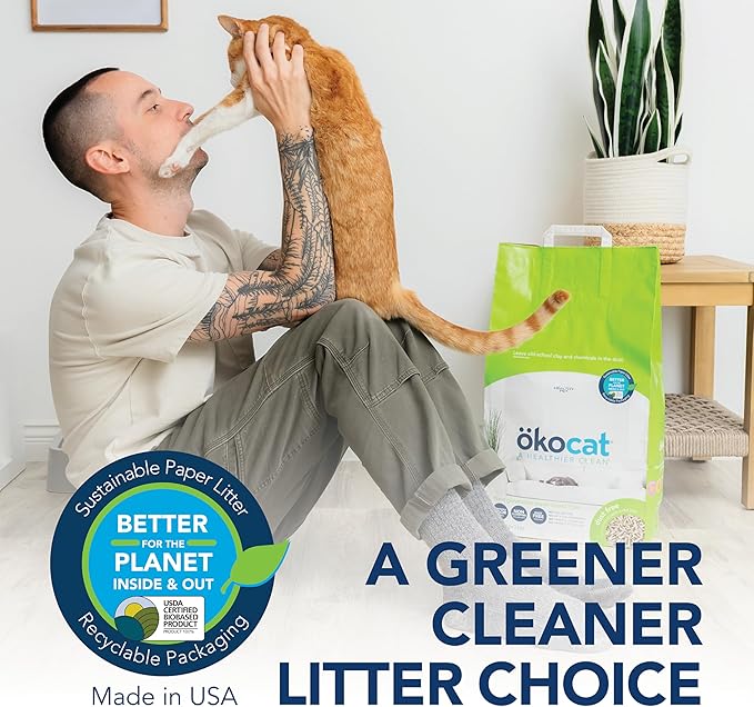 ökocat Dust Free Non-Clumping Paper Pellet Cat Litter, Unscented, 11.7 pounds - Natural Ingredients, Controls Odor, Dust Free, Great for Homes with Allergies, Postsurgical Needs