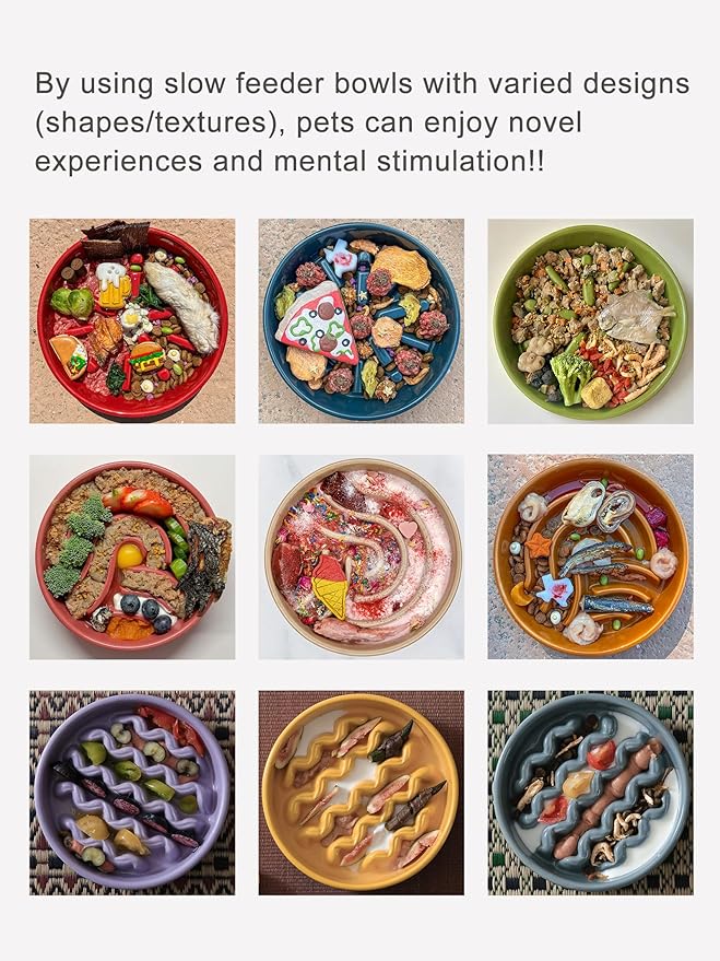 Ceramic Maze Dog Slow Feeder with Non-Slip Silicone Rim – Heavy-Duty Stoneware Bowl with Puzzle Pattern for Bloating & Obesity Prevention (Apricot-S)