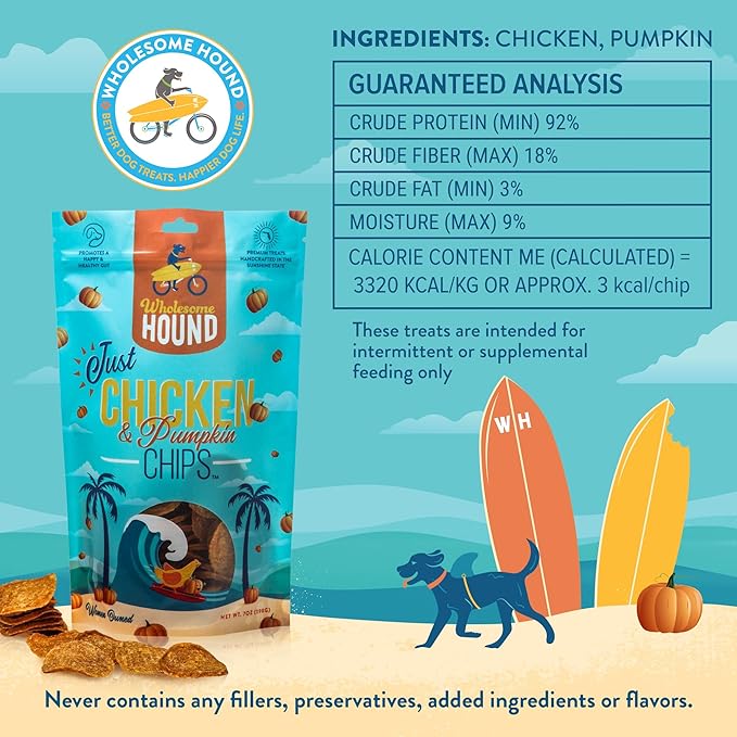 Functional Just Chicken & Pumpkin Chips | Two Premium Ingredient & Healthy Chicken Chips | All Natural Dog Treats | Dog Training Treats | Supports Digestion | Made in USA - 7oz
