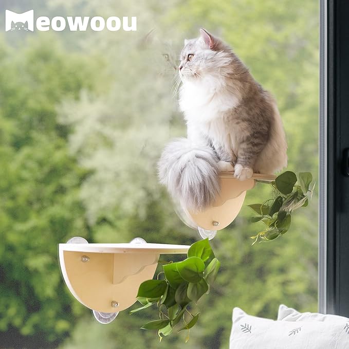 Meowoou 2PCS Cat Window Steps Shelf Suction Cups Climbing Stair Cats Perch Bed Durable Cat Seat for Window Sill Sturdy Step for Indoor Cats