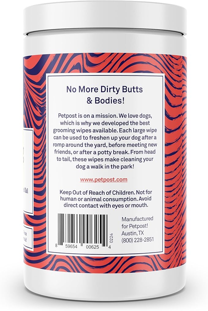 Petpost Grooming Wipes for Dogs | 70 Count Large Deodorizing Dog Cleaning Wipes with Coconut Extract & Aloe | Gentle Pet Wipes with Cherry Blossom Scent for Full-Body Grooming