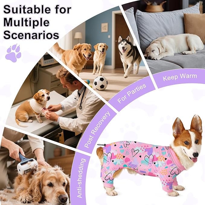 Bienbee Dog Pajamas, 4 Pack Cute Soft Dog Puppy Clothes Dogs Pjs Onesies Jammies Outfit Adjustable Breathable & Stretchy Clothes for Small Medium Large Dogs Girl Boy Puppy-3XL