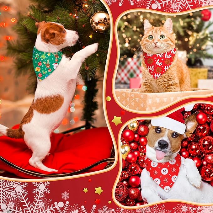 Chunful 30 Pcs Holiday Dog Bandanas Bulk for Fall Thanksgiving Halloween Christmas with Maple Leaves Pumpkin Ghost Snowman Seasonal Triangle Pet Scarf for Small Medium Large 25.6 x 17.7 x 17.7 in