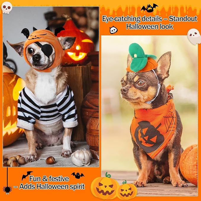 6 Pcs Cat Halloween Pumpkin Costume Dog Pumpkin Hat Adjustable Pet Headdress Cute Cap Headwear Halloween Devil Hat for Party Cosplay Puppy Kitty Dress up Accessory