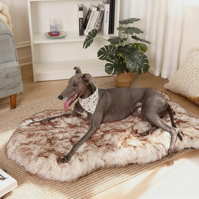 50"×30"×3" Luxury Fluffy Faux Fur Dog Bed, Ultra Soft Plush Pet Rug, Washable Cozy Pad with Non-Slip Bottom, Supportive & Warm Sleeping Mat for Medium & Large Dogs, Joint-Friendly Pet Bed