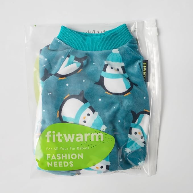 Fitwarm Cute Penguin Dog Pajamas, Dog Winter Clothes for Small Dogs Girl Boy, Cozy Dog Onesie, Soft Pet Jammies, Doggy Apparel, Teal Blue, XS