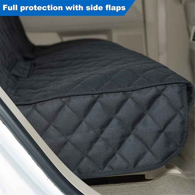 Bench Car Seat Cover Protector - Waterproof, Heavy-Duty and Nonslip Pet Car Seat Cover for Dogs with Universal Size Fits for Vehicles, Trucks & SUVs(Black)
