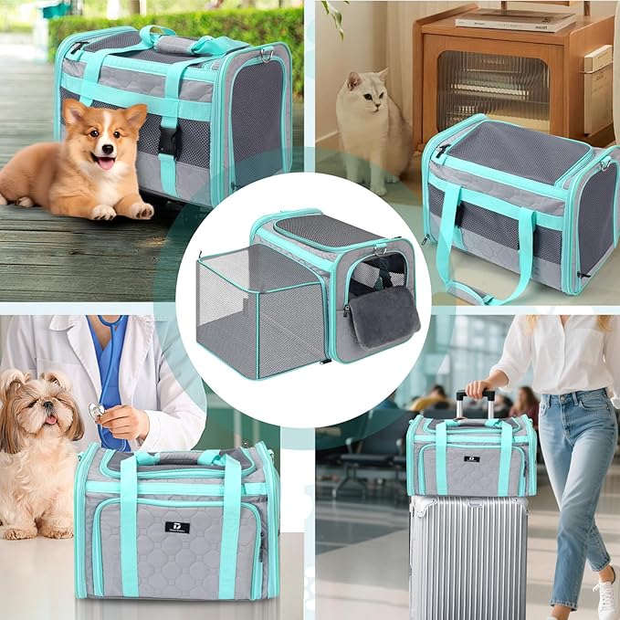 Cat Carrier Fits Small to Medium Pets, Airline Approved Dog Carrier, Outer Collapsible Expandable Soft Sided Pet Carrier for Safety & Convenience, with Comfortable Pads,Waterproof Cat Bag Up to 15lbs