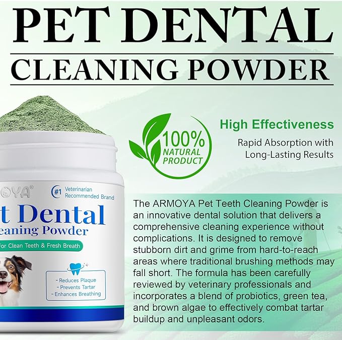Dog Dental Powder,Pet Dental Powder,Teeth Cleaning Powder for Dogs,Dental Powder for Dogs,Plaque & Bad Breath Off Powder Dog, Dental Care Supplies for Small, Medium, Large Dogs 100g