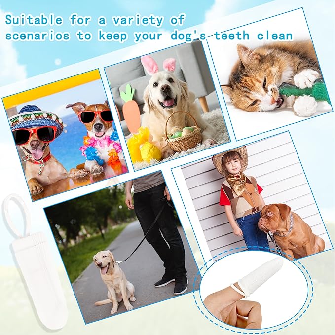 40 Pcs Fingerbrush for Dogs with Straps Dog Finger Toothbrush Fabric Soft Pet Dental Finger Brush for Dog Cat Teeth Cleaning Washable & Reusable Care Brushing Kit Reducing Plaque