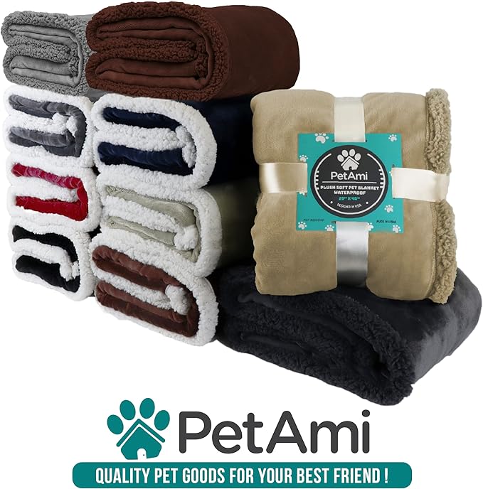 PetAmi Waterproof Dog Blanket for Medium Large Dog Puppy Cat Throw for Couch Cover Leakproof Protection, Sherpa Fleece, Reversible Soft Washable 60x40 Wine Red