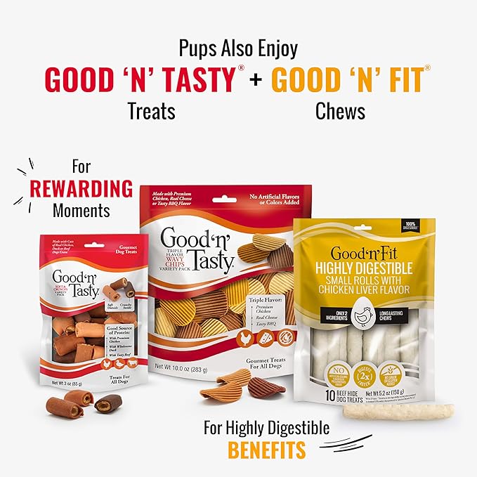 Good ‘n’ Fun Triple Flavor Ribs Chews for All Dogs, Treat Your Dog to Long-Lasting Chews Made with Beef Hide, Chicken and Pork Hide, 12 Ounces