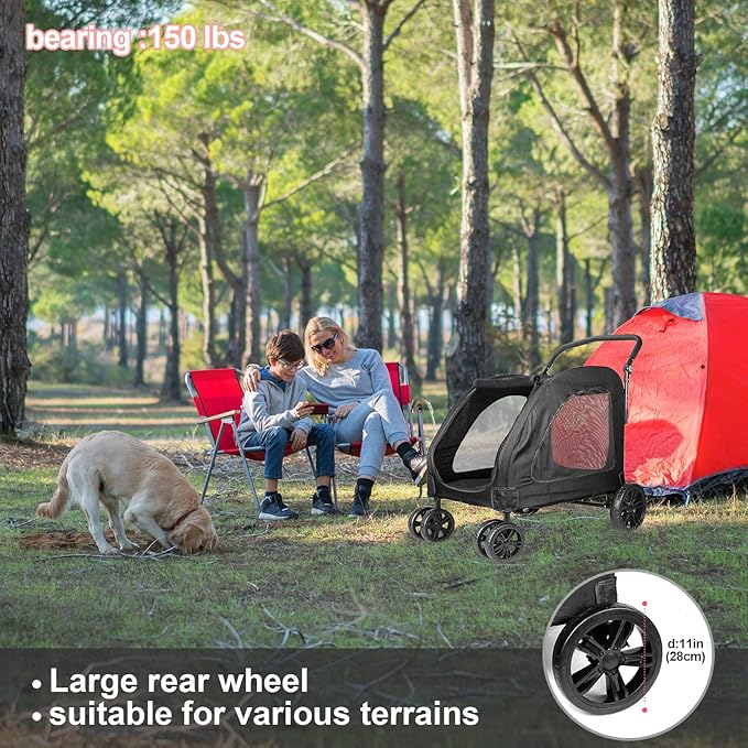 Dog Stroller with 4 Wheels, Folding Cat Strolling for Small/Medium/Large Dogs & Cats to 120 lbs, pet Stroller with Removable Carrier, Storage Basket,Cup Holder (Black)