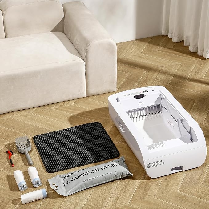 Self-Cleaning Automatic with Open-Top Design Cat Litter Box-Smart APP Control (2.4G/5G) with Health Tracking&24H Backup, Dual Safety Sensors&Odorless Design for Multi-Cat Homes (with Tent)