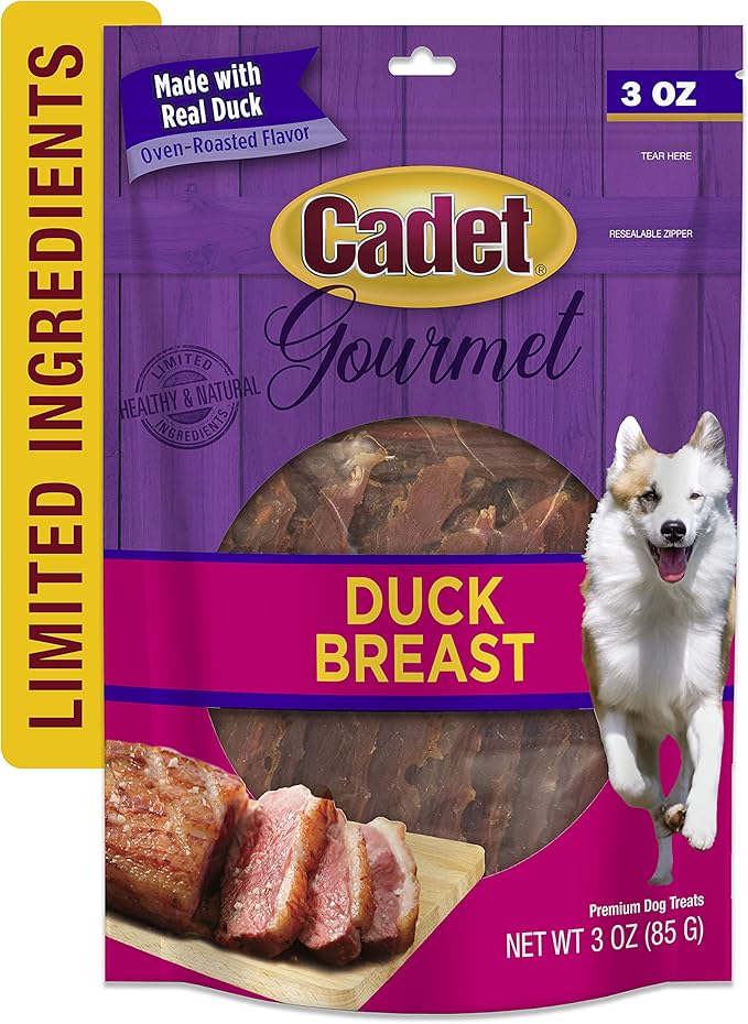 Cadet Gourmet Duck Breast Dog Treats - Healthy & Natural Dog Training Treats for Small & Large Dogs - Inspected & Tested in USA (3 oz.)