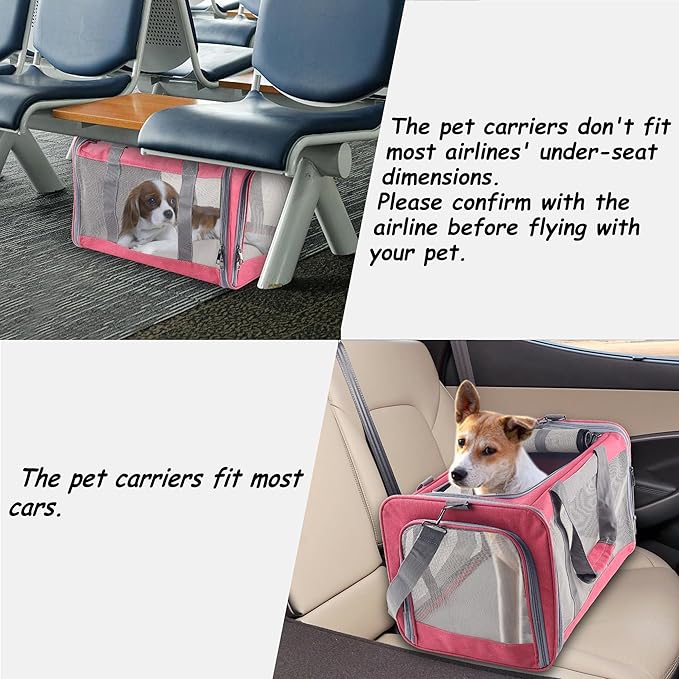 Cat Dog Carrier for Small Medium Cats Pet Carrier for Large and Medium Cats Puppies Portable Cat Carrier Soft Pet Carrier for Cats Cat Bag Carrier Airline Approved Cat Carrier(Large, Pink)