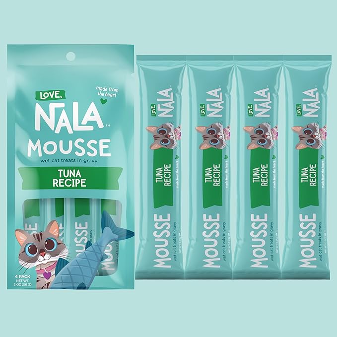 Love, NALA - Natural Lickable Cat Squeeze Up Treat,Topper - Tuna Mousse - Wet Food Cat Puree - Grain Free, Non-GMO, Minerals, Vitamins - 4 Pack 2 oz.