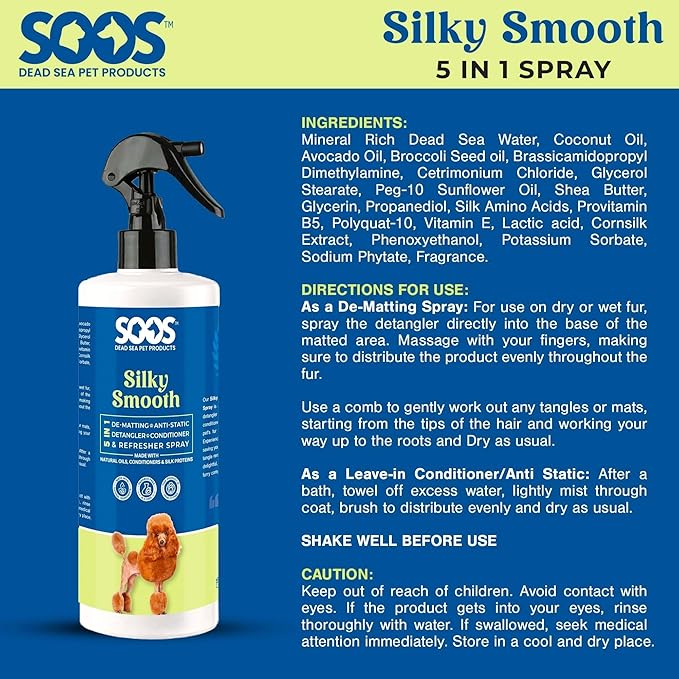 Soos Pet Silky Smooth 5-in-1 Leave-On Conditioning Spray for Dog & Cat | Moisturizing, Anti-Itch, Softens Coat, Natural Ingredients | Pet Grooming Essentials - 500ml