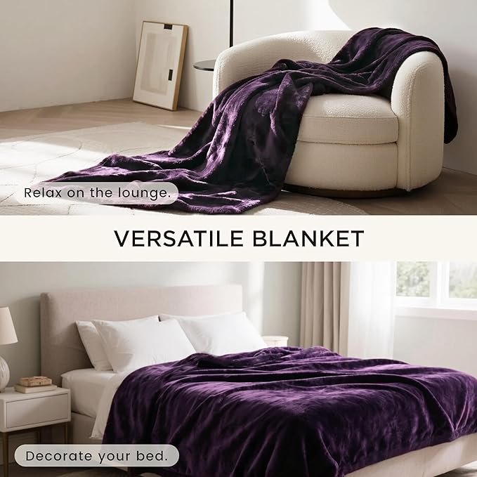 gogobunny Waterproof Bed Blanket, Reversible Sherpa Fleece Throw Blanket for Dog Puppy Cat, Furniture Cover Protects Bed Couch Sofa from Liquid Pee and Pet Fur (Dark Purple, 50x60 inches)