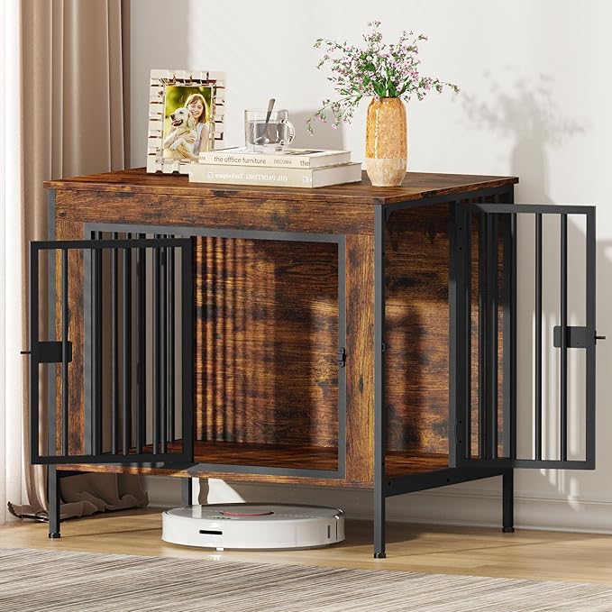 EasyCom Dog Crate Furniture for 1 or 2 Dogs, Heavy Duty Single/Double Dog Crates for Small/Medium/Large Dogs, Dog Kennel Furniture Indoor as TV Stand, Small Size 28.15" L(0-20 Pounds), Brown