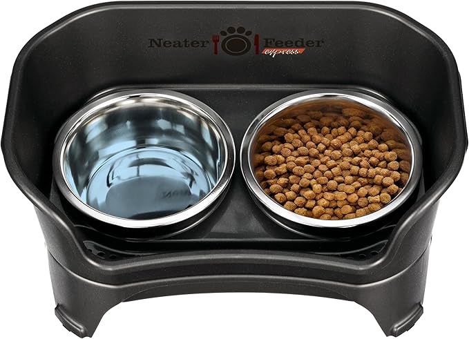 Neater Feeder Express Mess Proof Dog Bowls Elevated for Medium to Large Sized Breed, No Spill Raised Dog Food Bowl Stand, Stainless Steel Food and Water Bowl Set, Pet Dish Feeding Station, Black