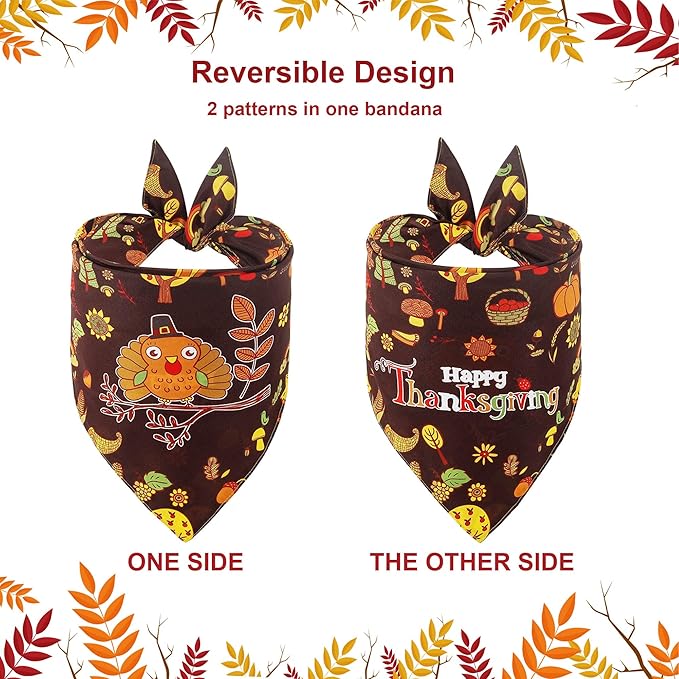 ADOGGYGO Thanksgiving Dog Bandana Fall Autumn Pet Bandana Reversible Triangle Bibs Scarf Accessories for Large and Extra Large Dogs Pets (X-Large, Thanksgiving)